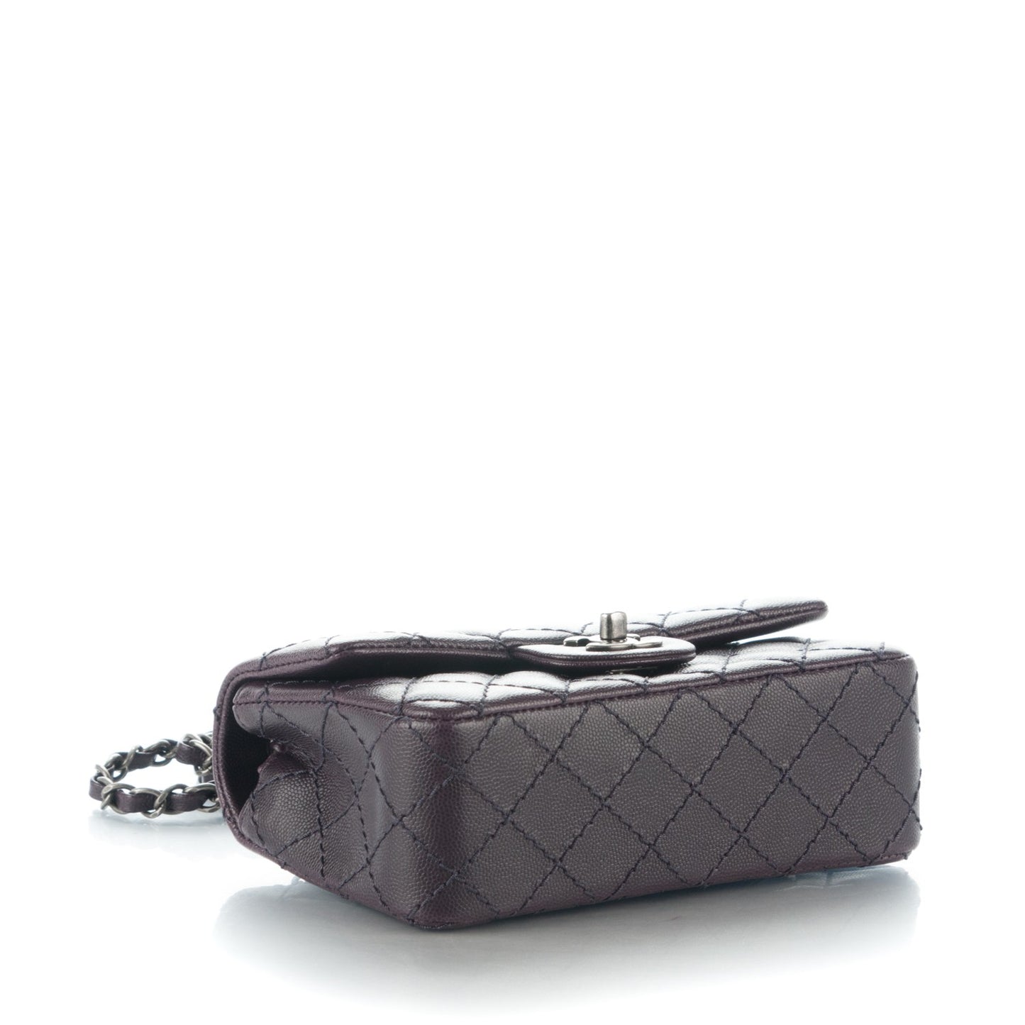 Washed Caviar Quilted Mini Rectangular Flap Dark Purple