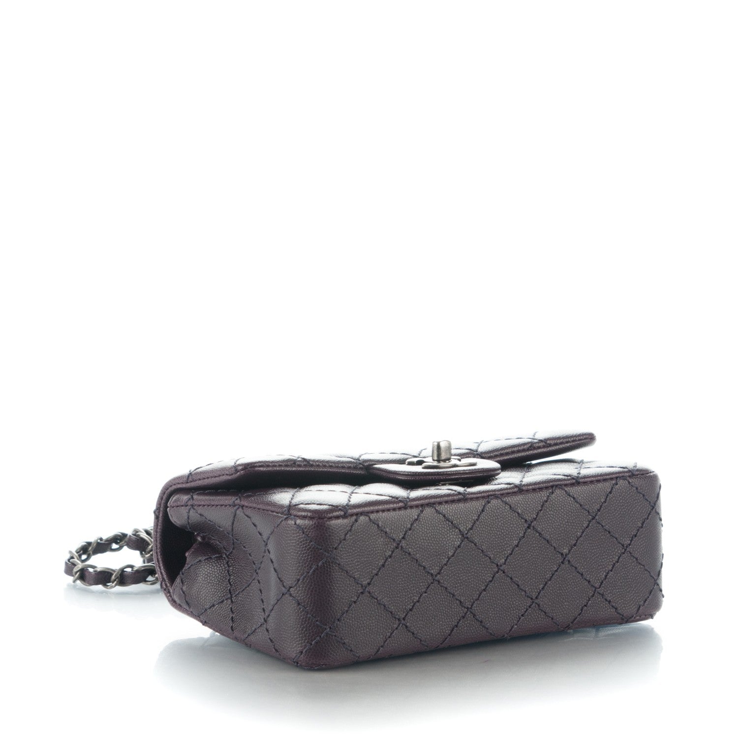 Chanel Washed Caviar Quilted Mini Rectangular Flap Dark Purple 4 of 7