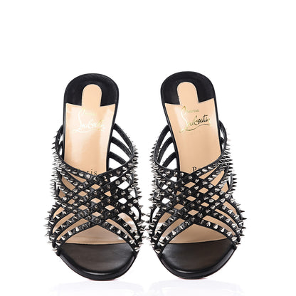 Christian Louboutin Kid Studded Marthaspike 100 Slide Sandals 38.5 Black Silver 5 of 11