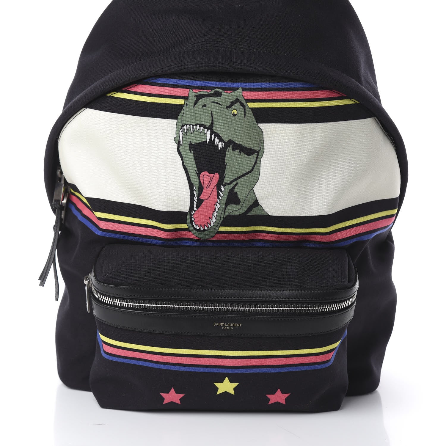 Saint Laurent Nylon Twill Dinosaur Print City Backpack Black Multicolor 12 of 18