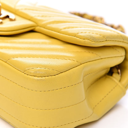 Chanel Lambskin Chevron Quilted Extra Mini Rectangular Flap Yellow 15 of 18