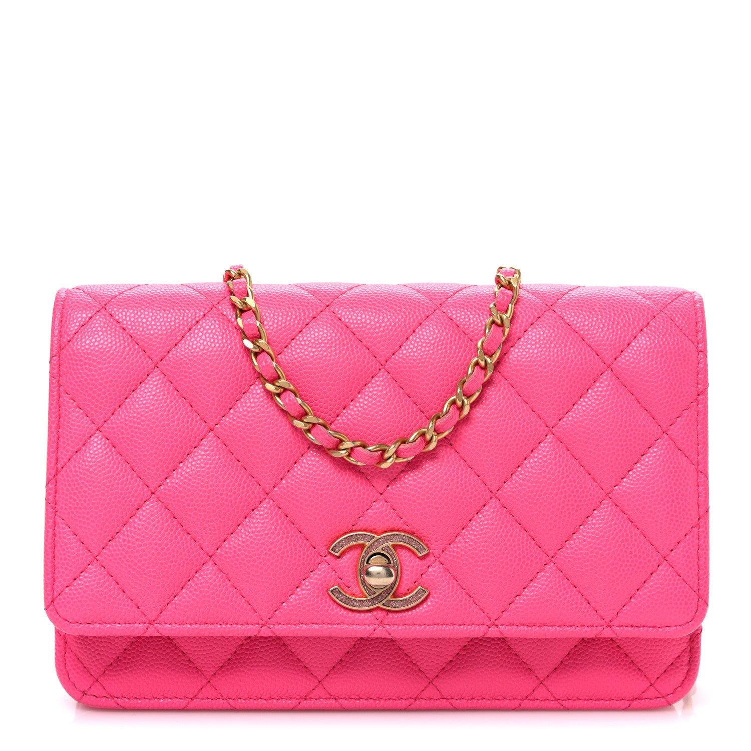 Chanel Caviar Quilted Glitter CC Roller Skate Wallet on Chain WOC Pink 1 of 11