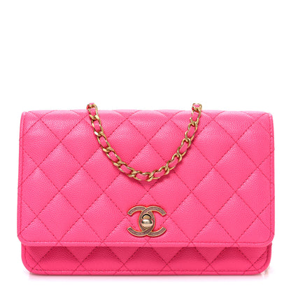Chanel Caviar Quilted Glitter CC Roller Skate Wallet on Chain WOC Pink 1 of 11