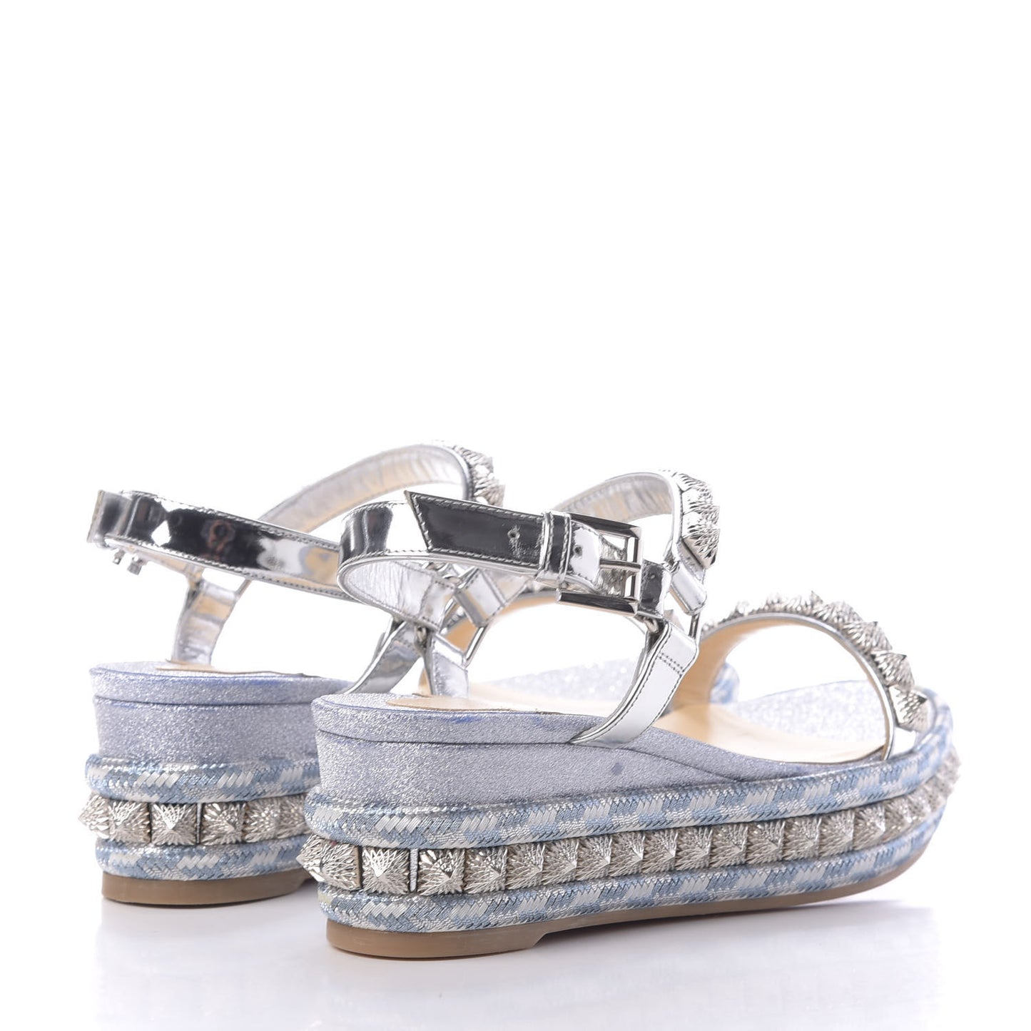 Patent Lurex Pira Ryad 60 Platform Sandals 36 Silver Blue