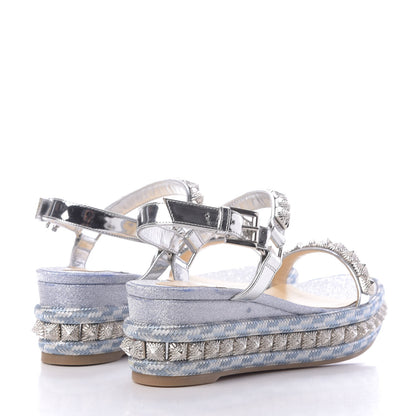 Christian Louboutin Patent Lurex Pira Ryad 60 Platform Sandals 36 Silver Blue 4 of 11