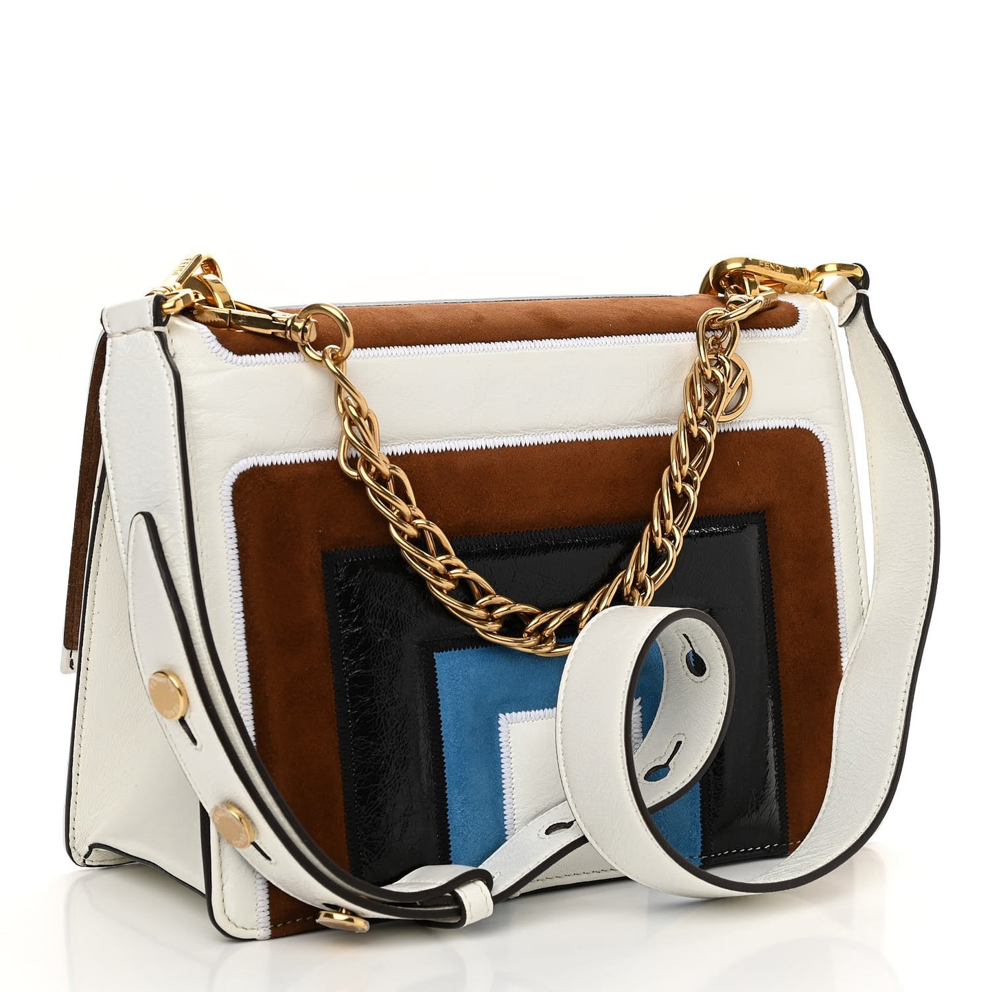 Agnello Old Shine Chamois F is Fendi Embossed Kan U Shoulder Bag White Nebula Multicolor