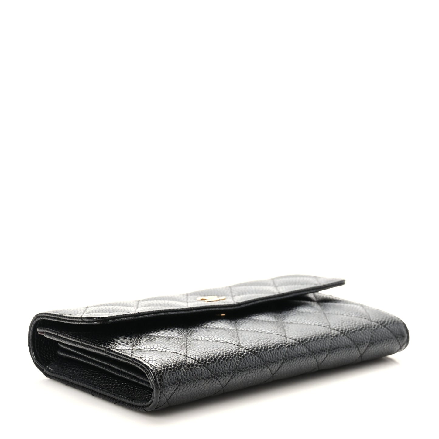 Caviar Quilted Large Gusset Flap Wallet Black