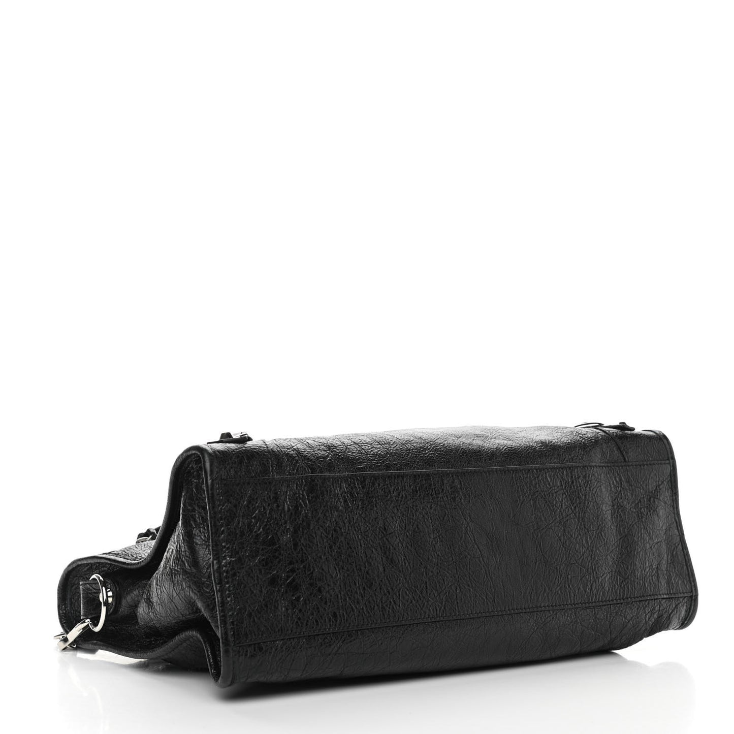 Agneau Classic Silver Hardware City Logo Strap Black White