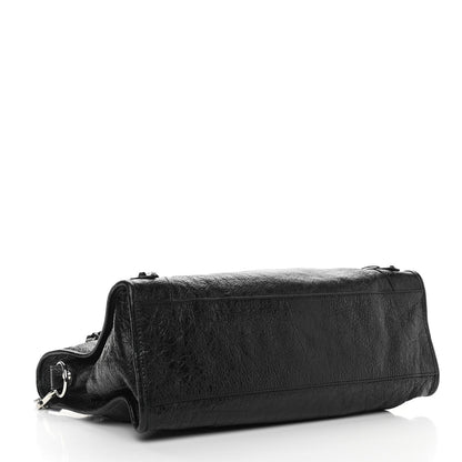 Balenciaga Agneau Classic Silver Hardware City Logo Strap Black White 4 of 10