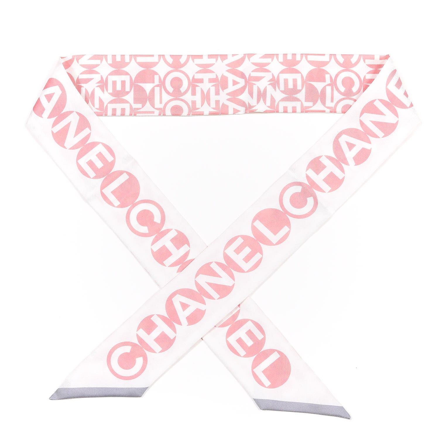 Chanel Silk CC Slim Bandeau Scarf Pink Grey 1 of 4
