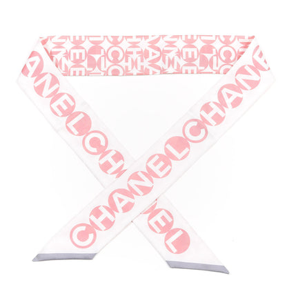 Chanel Silk CC Slim Bandeau Scarf Pink Grey 1 of 4