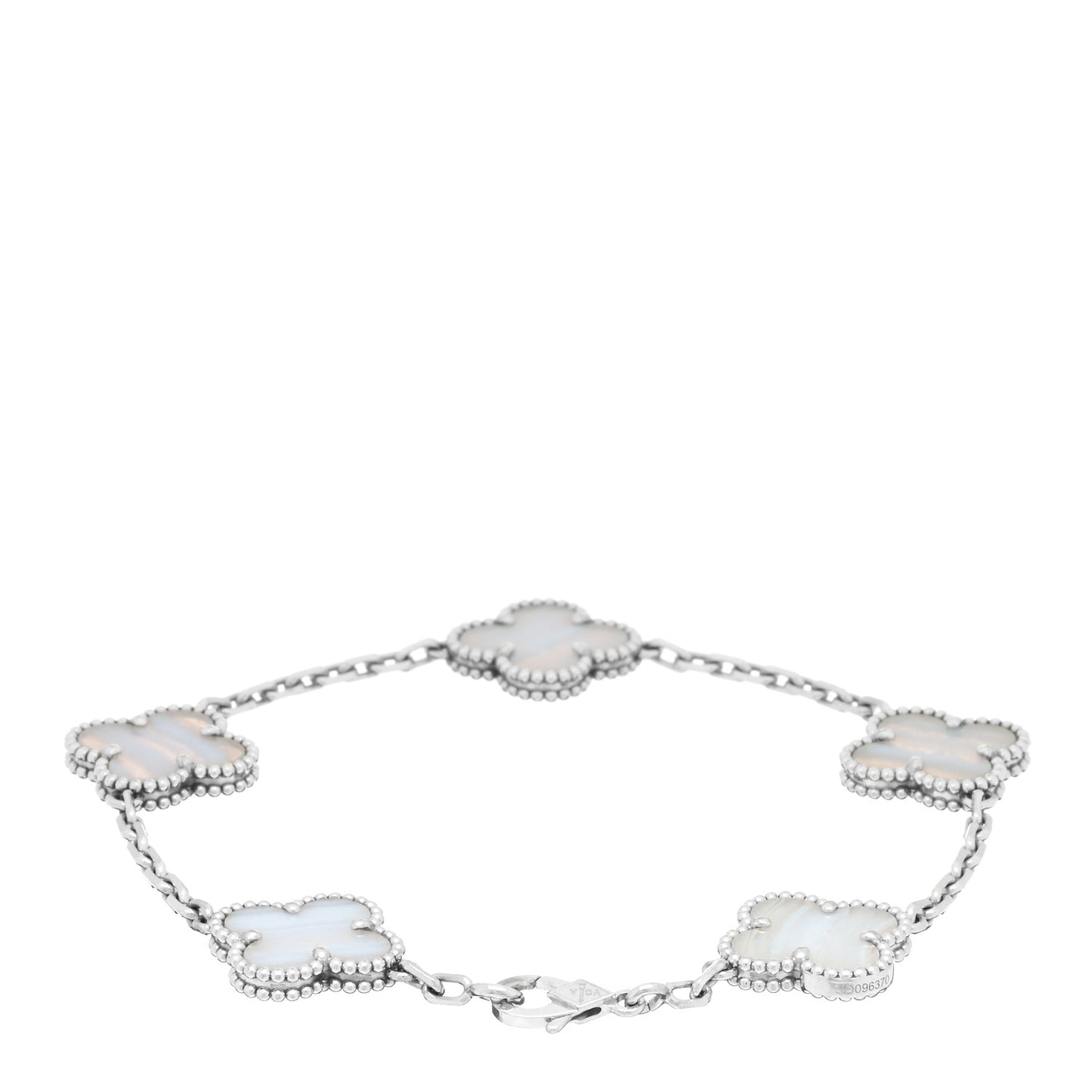 18K White Gold Chalcedony 5 Motifs Vintage Alhambra Bracelet