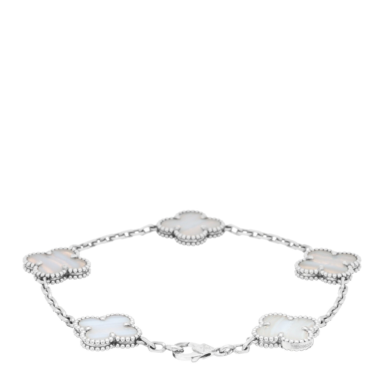 Van Cleef & Arpels 18K White Gold Chalcedony 5 Motifs Vintage Alhambra Bracelet 2 of 3