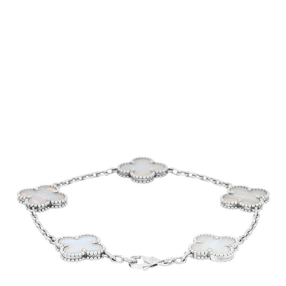 Van Cleef & Arpels 18K White Gold Chalcedony 5 Motifs Vintage Alhambra Bracelet 2 of 3