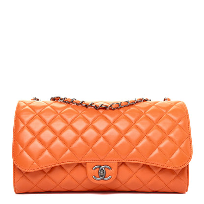 Chanel Lambskin Quilted Jumbo Grocery By Chanel Drawstring Shopping Bag Orange 1 of 24