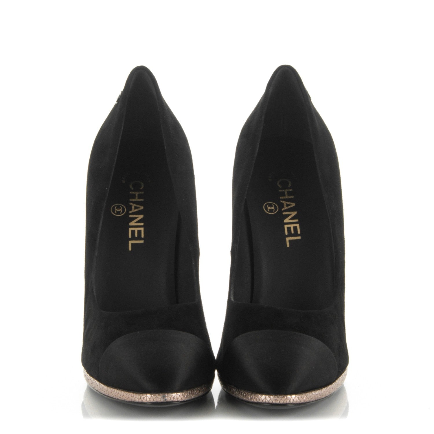 Chanel Suede Calfskin Satin Cap Toe CC Pumps 41 Black 2 of 8
