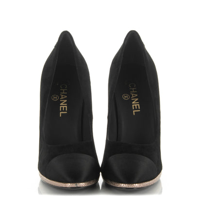 Chanel Suede Calfskin Satin Cap Toe CC Pumps 41 Black 2 of 8