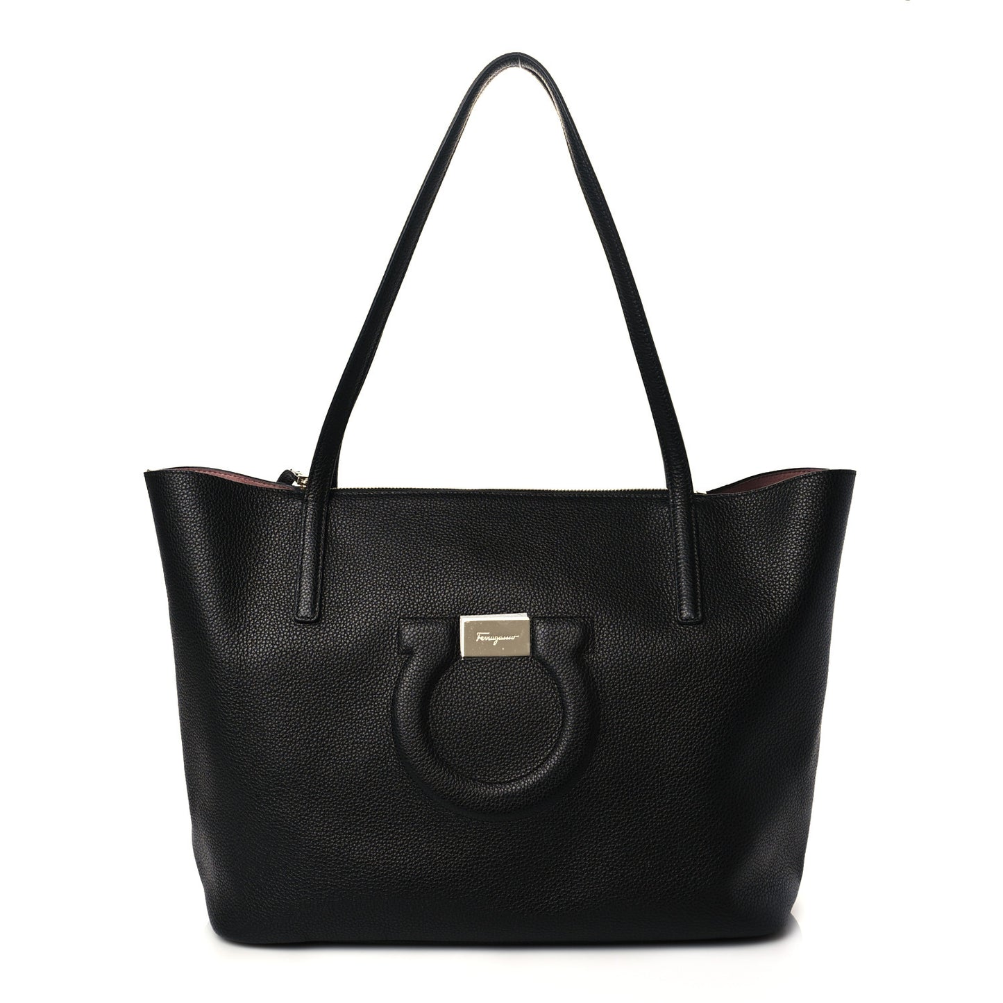 Grainy Calfskin Medium Gancini Tote Black