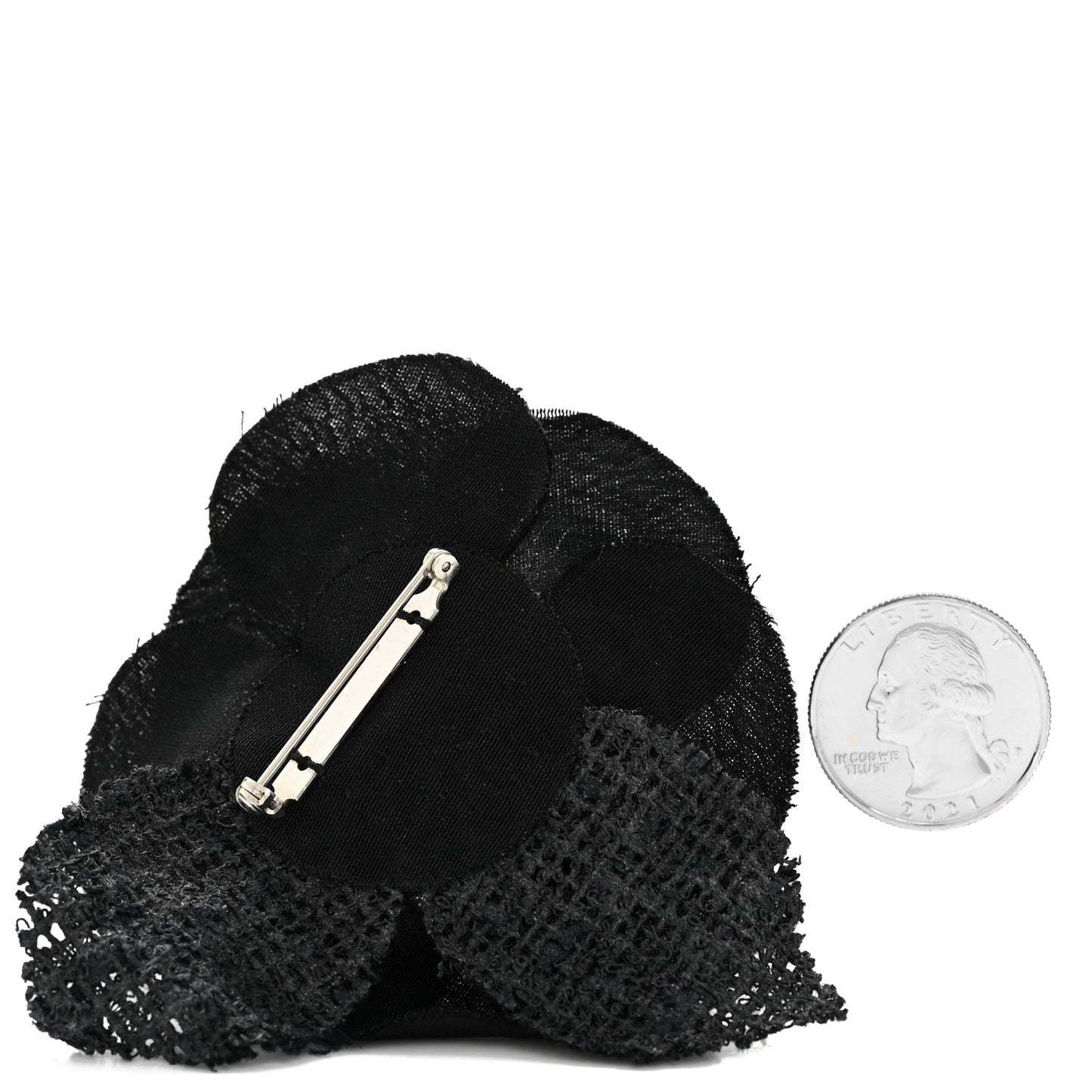 Tweed Fabric Camellia Pin Brooch Black