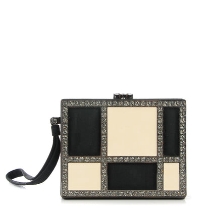 Chanel Grosgrain Crystal Box Wristlet Clutch Black White 1 of 6