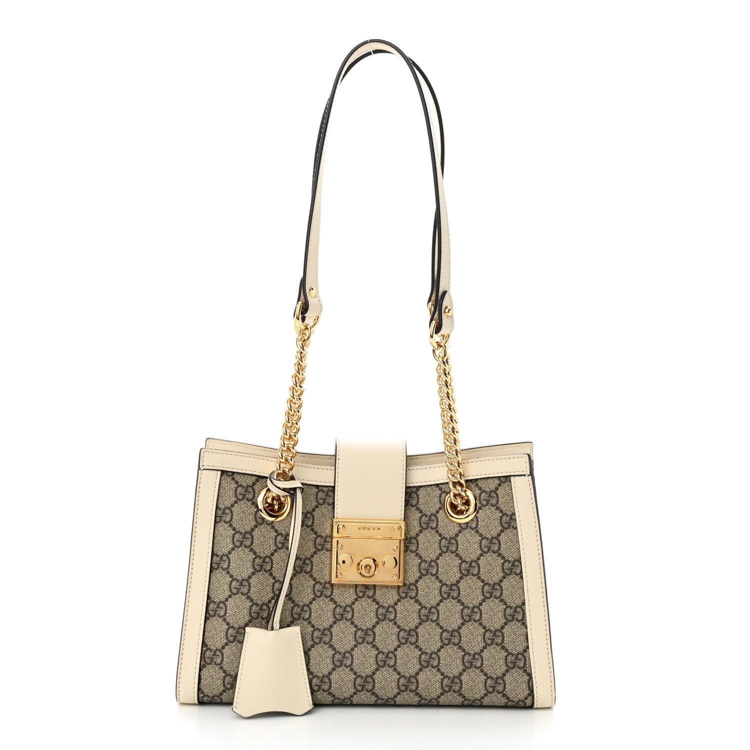 Gucci GG Supreme Monogram Moon Calfskin Small Padlock Tote Beige Ebony Mystic White 1 of 11