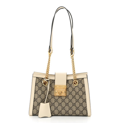 Gucci GG Supreme Monogram Moon Calfskin Small Padlock Tote Beige Ebony Mystic White 1 of 11