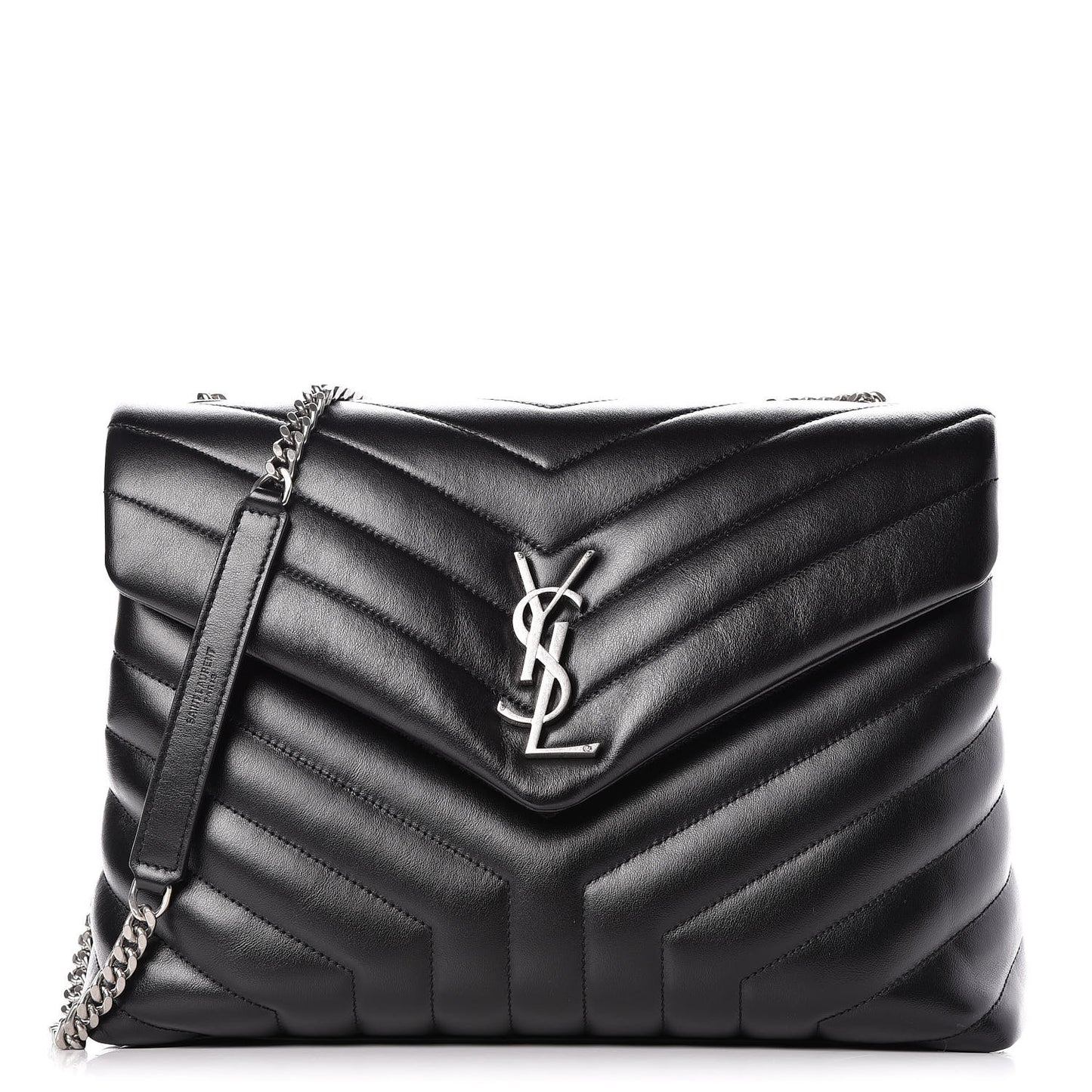 Calfskin Y Quilted Monogram Medium Loulou Chain Satchel Black