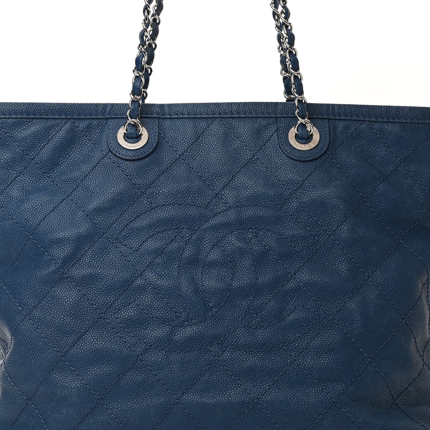 Grained Calfskin Quilted Small Daily Shopping Tote Blue