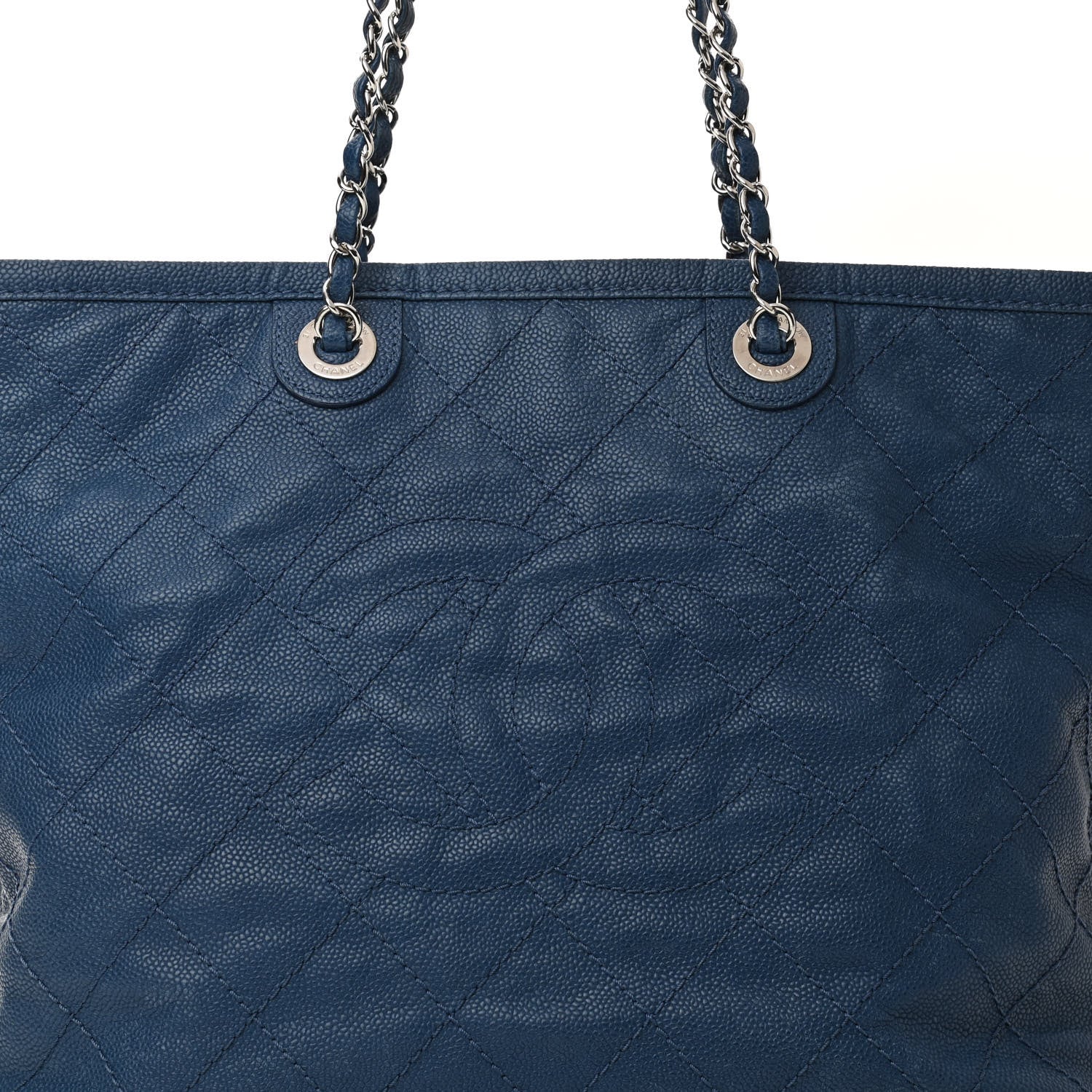 Chanel Grained Calfskin Quilted Small Daily Shopping Tote Blue 9 of 16