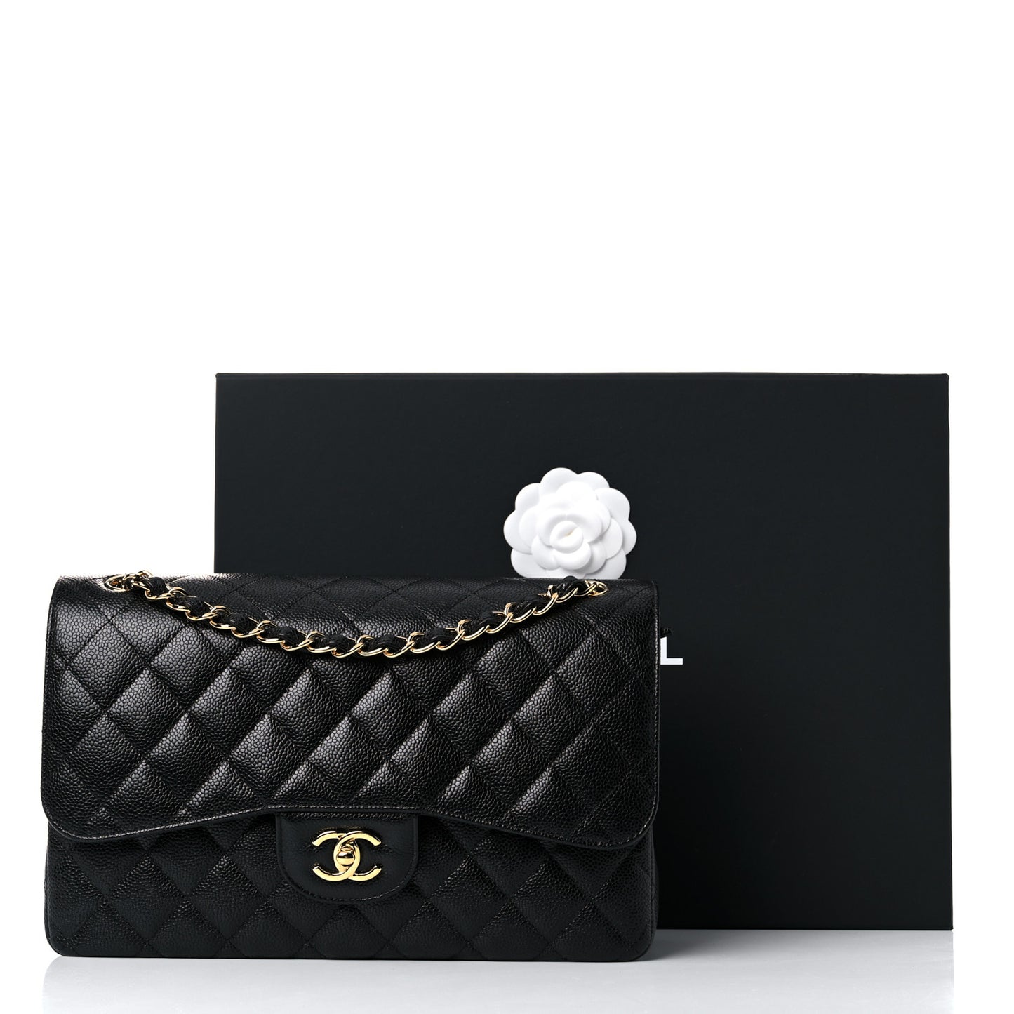 Caviar Quilted Jumbo Double Flap Black