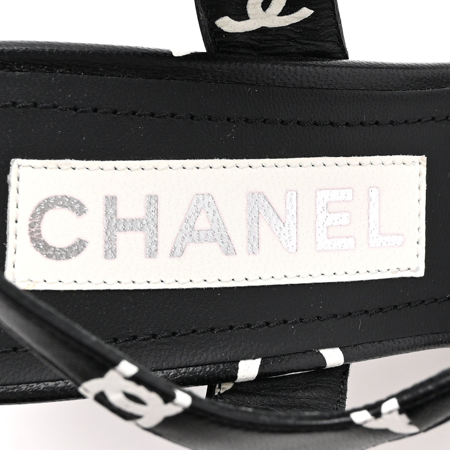 Chanel Printed Lambskin CC Sandals 36 Black White 7 of 11