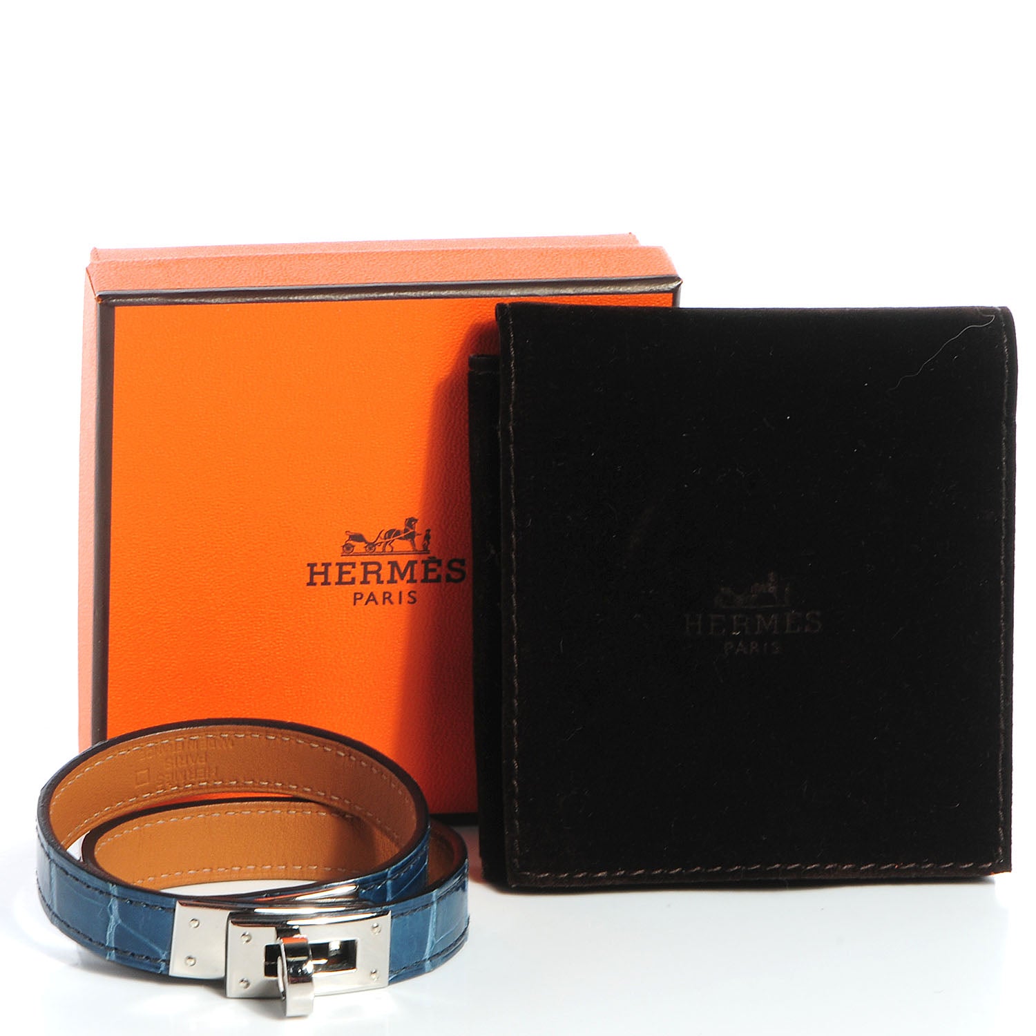 Hermes Shiny Alligator Kelly Double Tour Bracelet Small Blue Jean 7 of 7