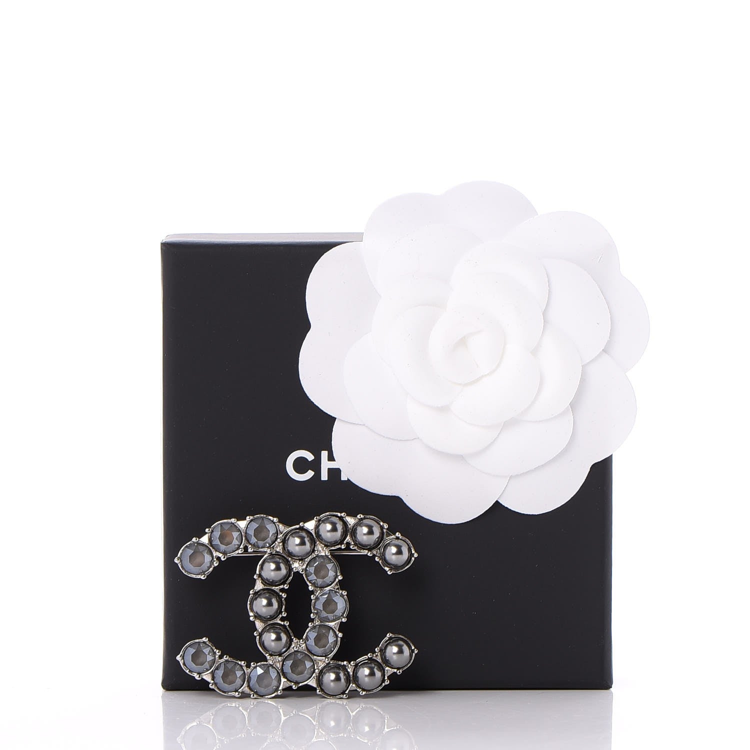 Chanel Ruthenium Pearl Crystal CC Brooch Dark Gray 5 of 5