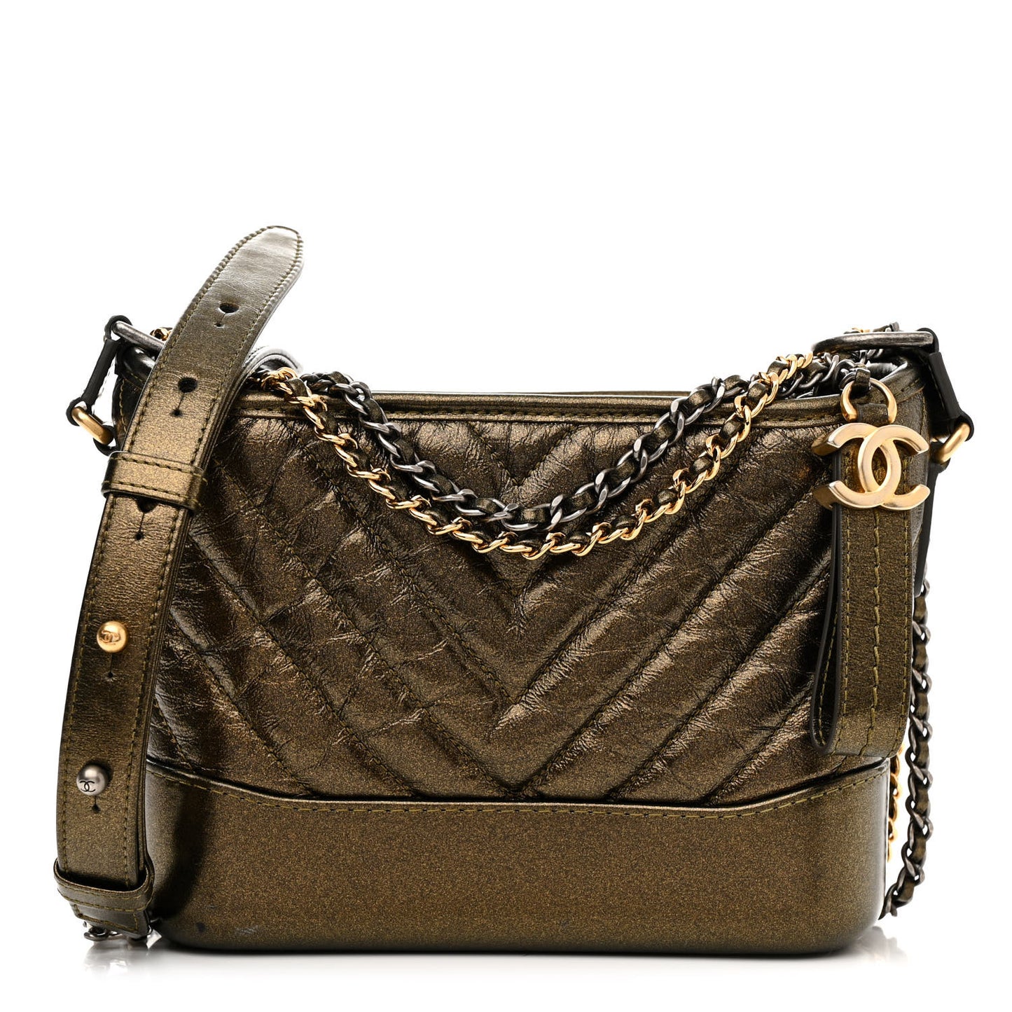 Metallic Calfskin Chevron Quilted Small Gabrielle Hobo Gold