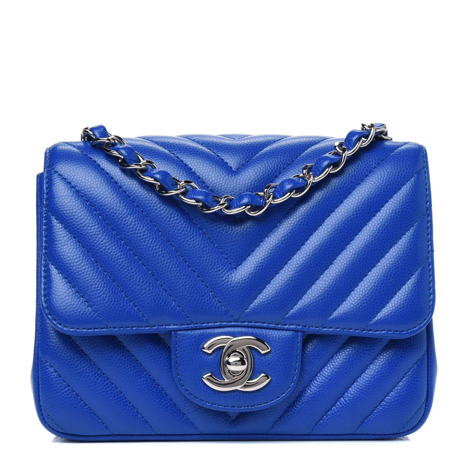 Chanel Caviar Chevron Quilted Mini Square Flap Blue 1 of 4