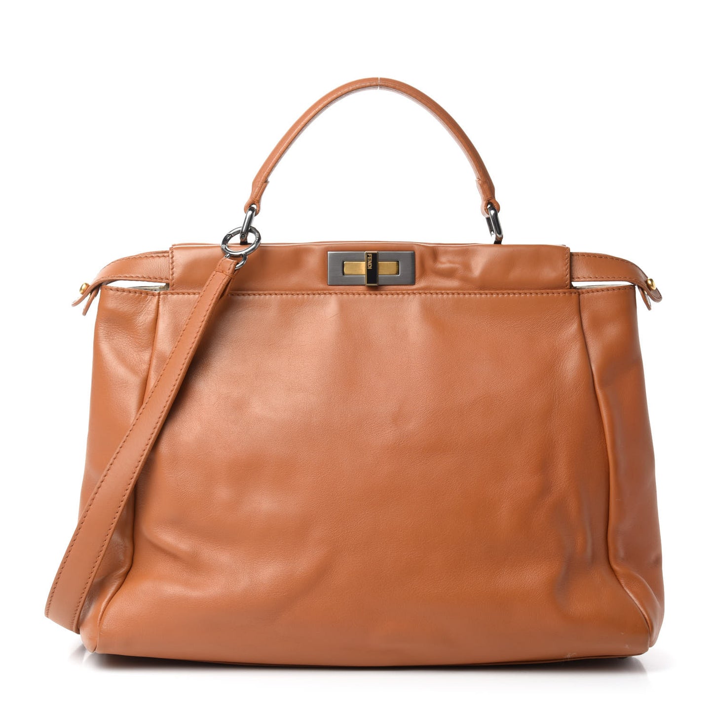 Calfskin Large Peekaboo Iconic Satchel Caramel