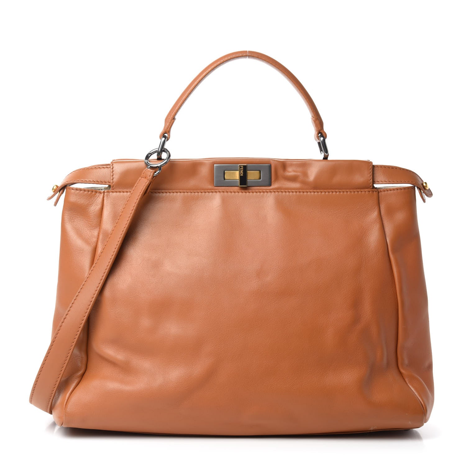 Fendi Calfskin Large Peekaboo Iconic Satchel Caramel 1 of 19