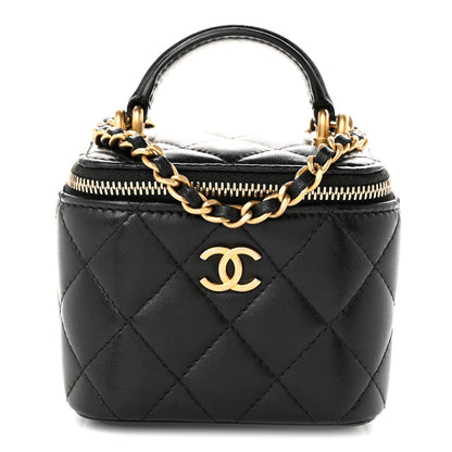 Chanel Lambskin Quilted Top Handle Mini Vanity Case With Chain Black 7 of 9