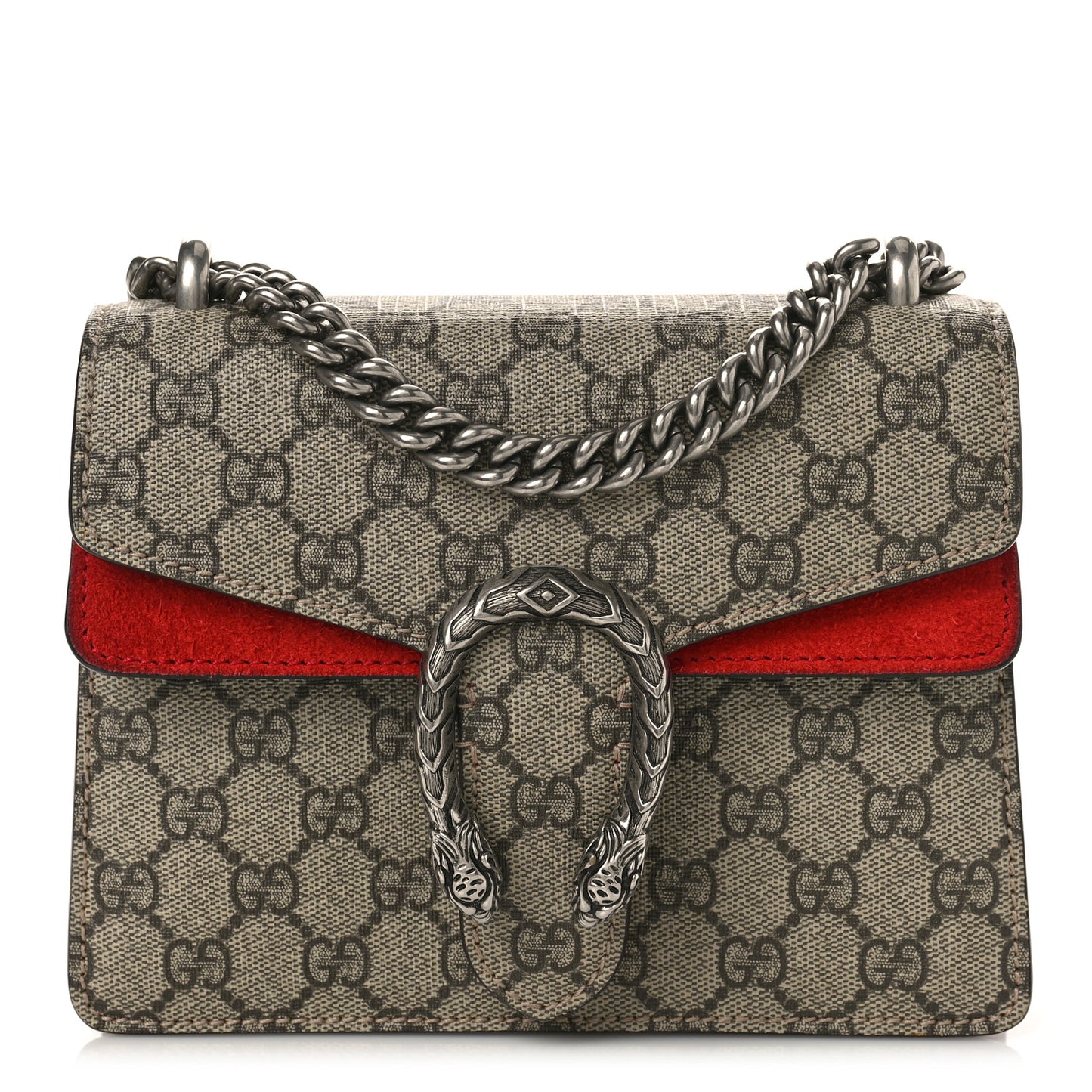 GG Supreme Monogram Suede Mini Dionysus Shoulder Bag Beige Ebony Vulcanic Red