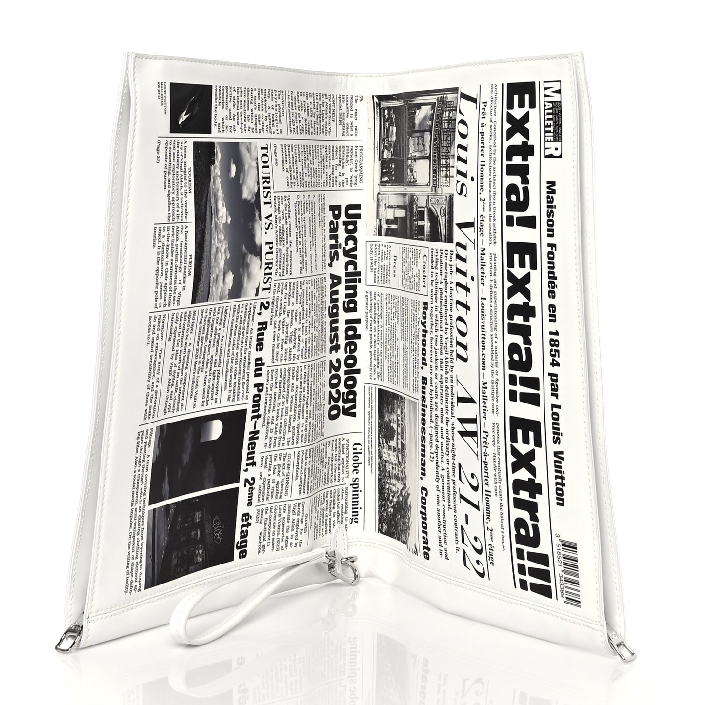 Calfskin Newspaper Print Pouch