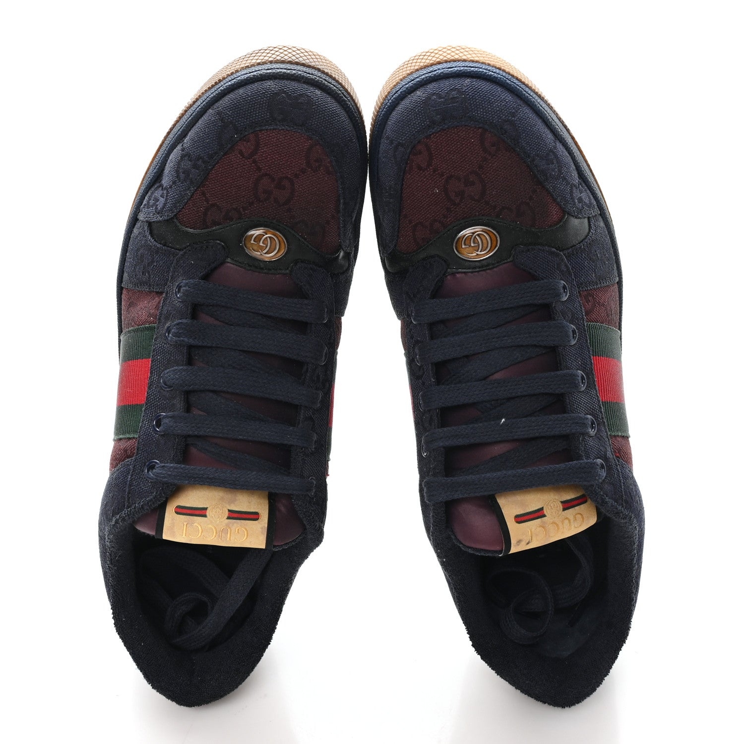 Gucci New Canvas GG Web Mens Screener Sneakers 10 Burgundy Navy 2 of 9