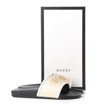 Gucci X SEGA Supreme Canvas GUCCY Stars Womens Slide Sandals 36 Mystic White Gold 11 of 11