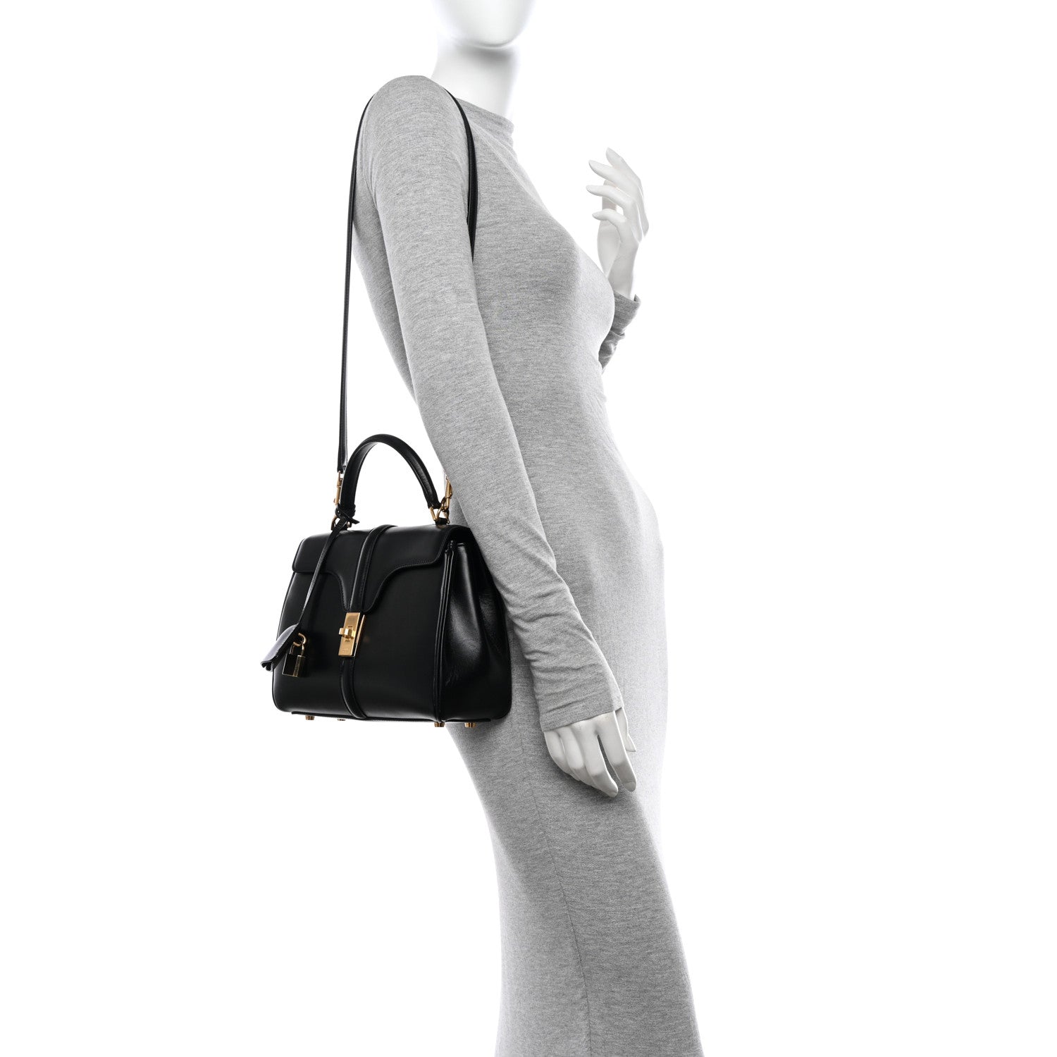 Celine Satinated Calfskin Small 16 Top Handle Bag Black 2 of 12