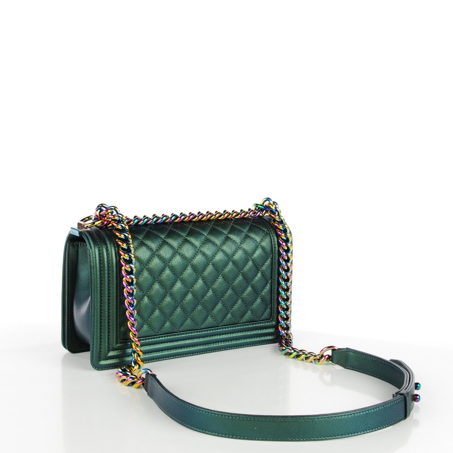 Chanel Iridescent Goatskin Quilted Medium Boy Flap Green 3 of 7