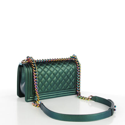 Chanel Iridescent Goatskin Quilted Medium Boy Flap Green 3 of 7