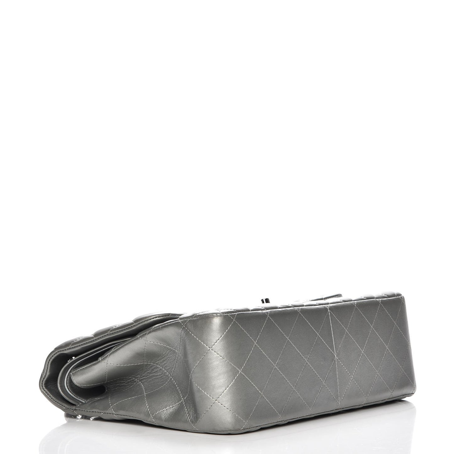 Metallic Lambskin Quilted Jumbo Double Flap Silver