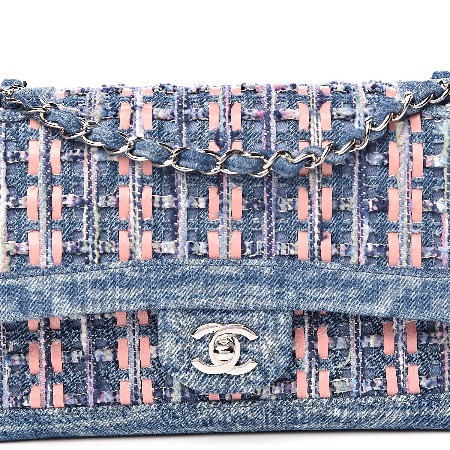 Chanel Denim Tweed Quilted Medium Double Flap Blue 11 of 12