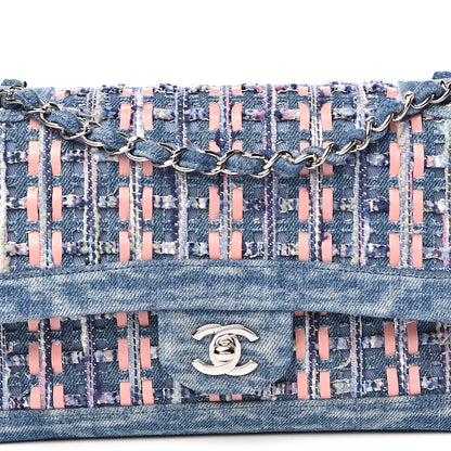 Chanel Denim Tweed Quilted Medium Double Flap Blue 11 of 12