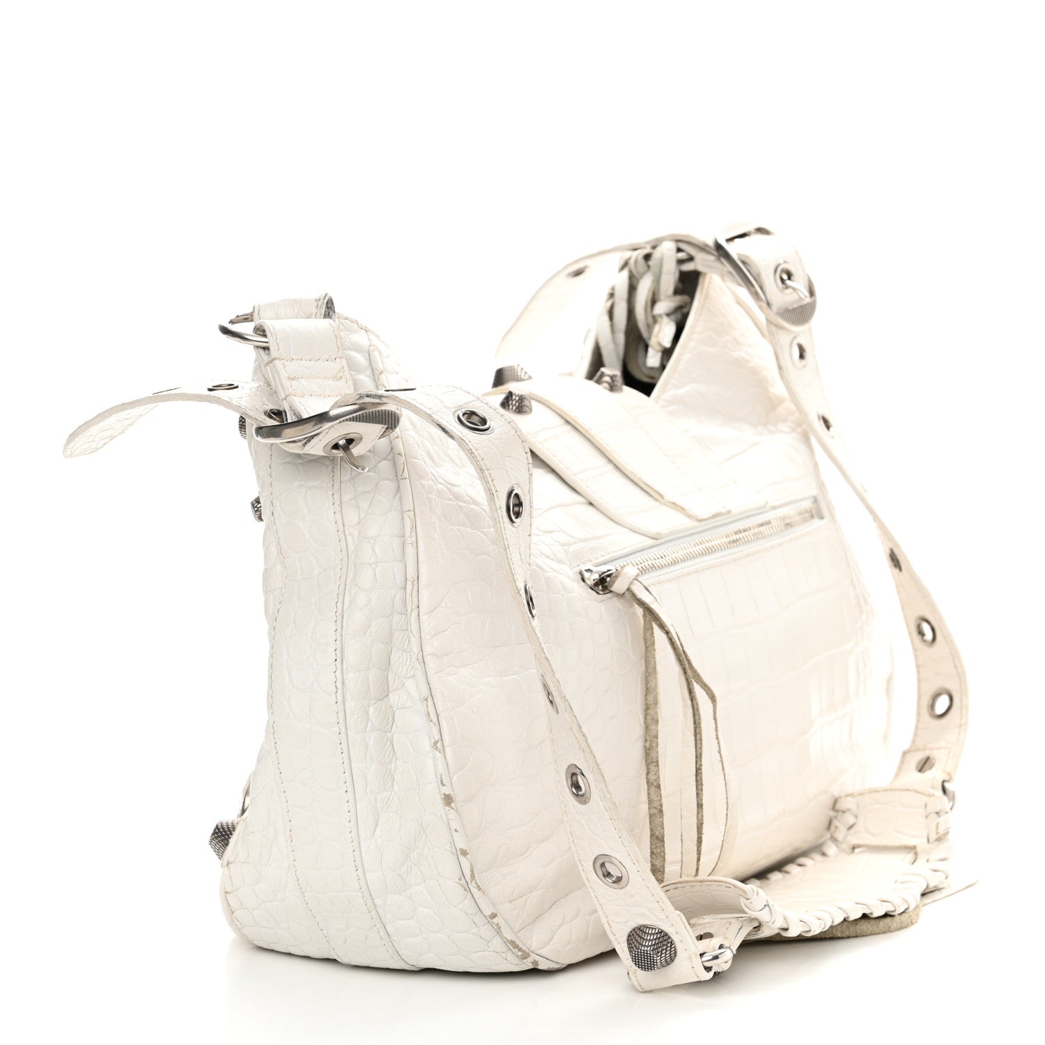 Balenciaga Extra Supple Calfskin Crocodile Embossed Medium Le Cagole Shoulder Bag White 4 of 18