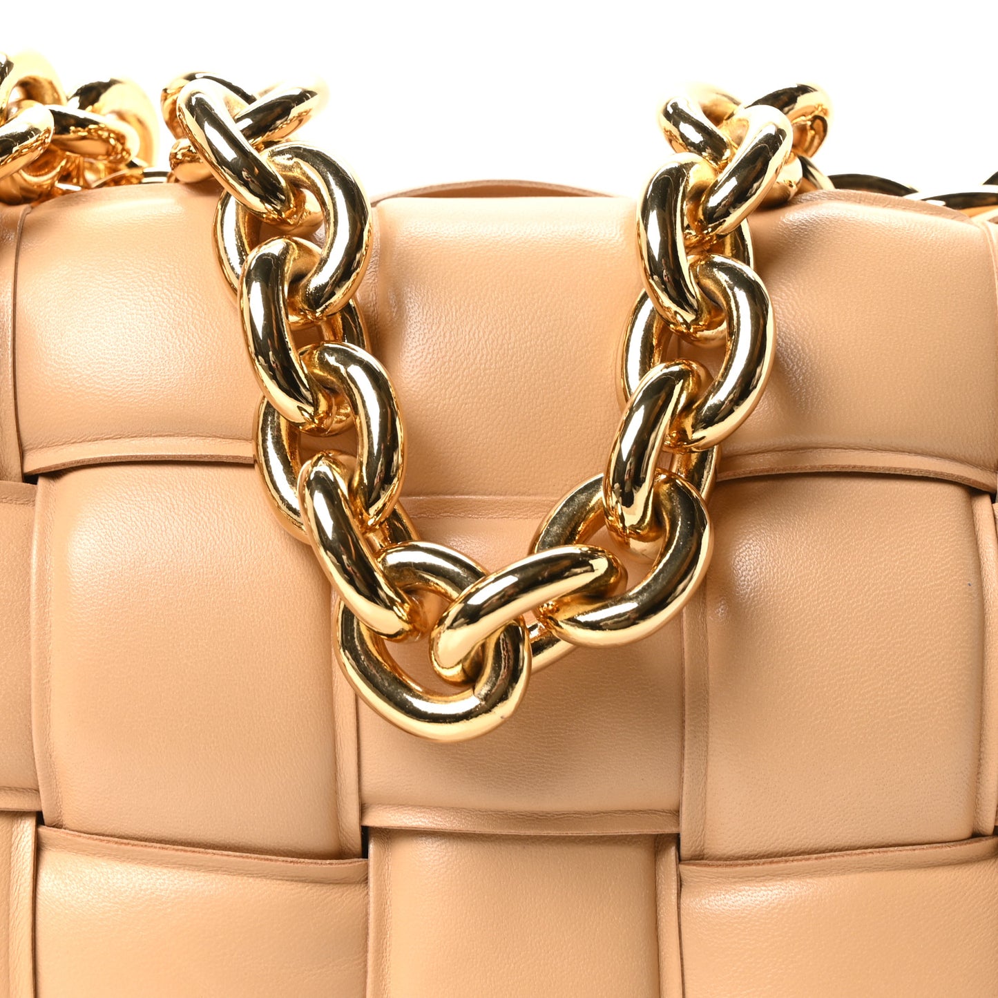 Lambskin Maxi Intreccio Padded Chain Cassette Crossbody Bag Almond
